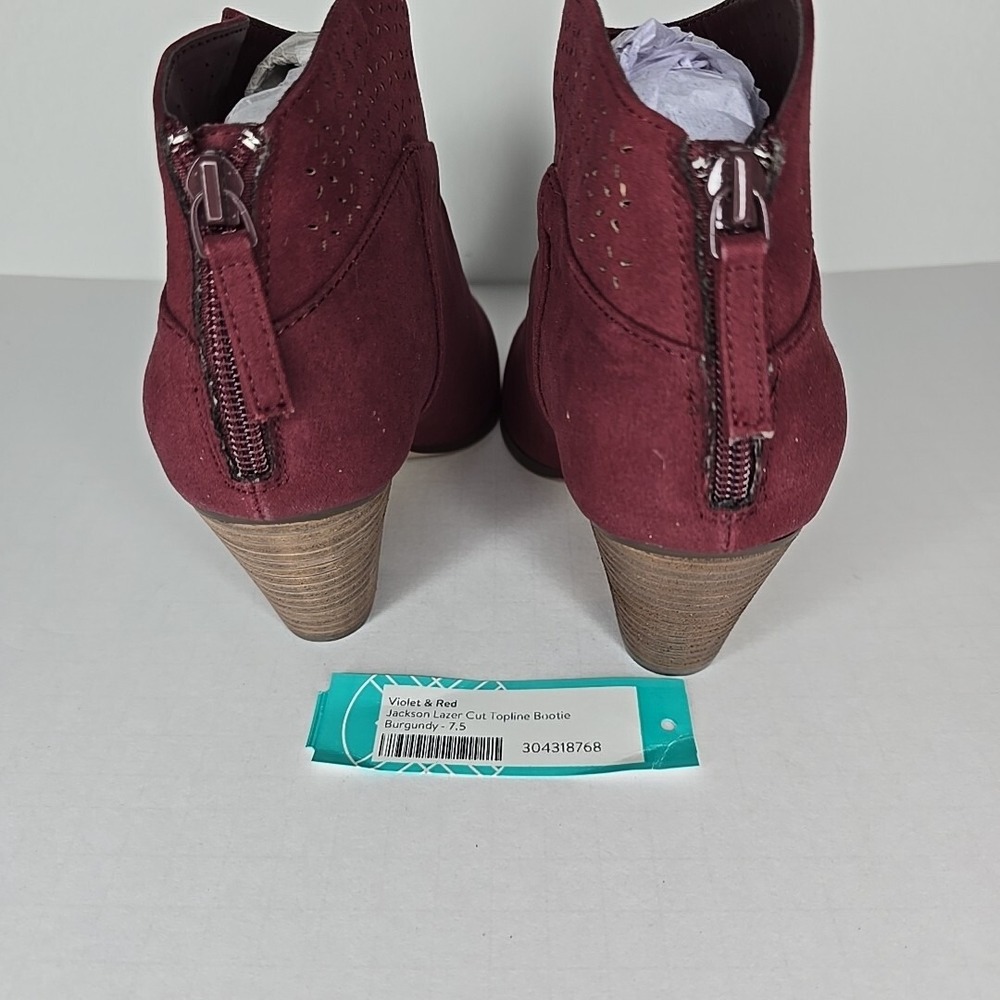 Violet & Red Womens Boot Jackson Booties 7.5 Burgundy Red Heeled Ankle Lazer Cut - Picture 6 of 10